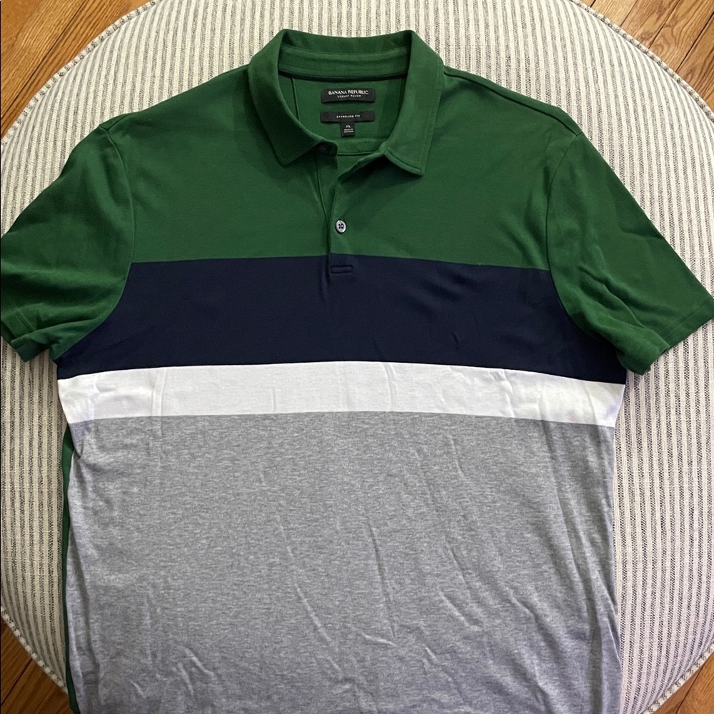 Banana Republic Green, Navy, White, and Gray Polo Shirt